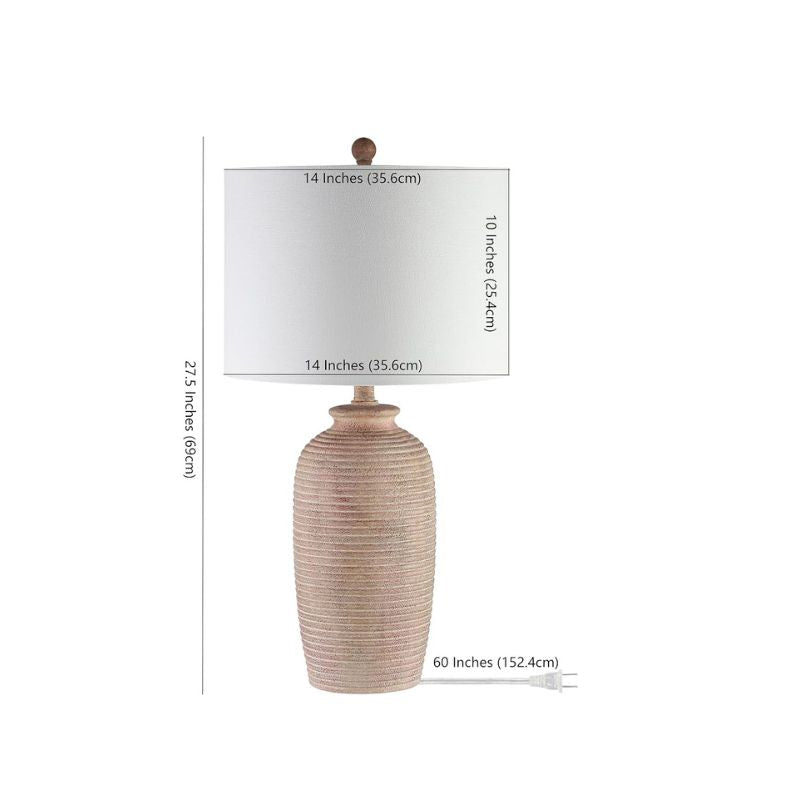 Table Lamp, 27.1-Inch Sandy Pearl Polyresin with Drum Shade