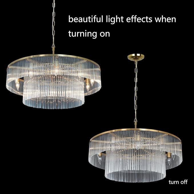 32-Inch Modern Brass 2-Tier Crystal Glass Chandelier