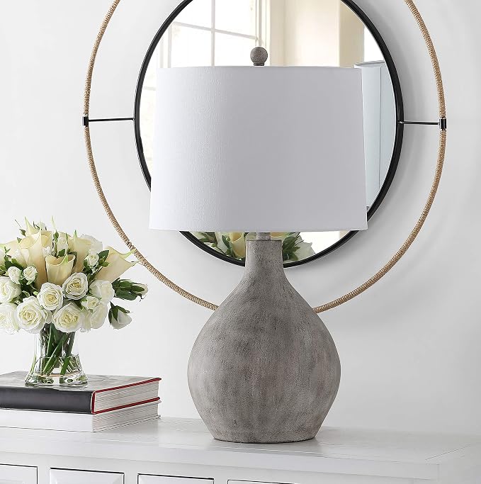 Table Lamp, 26.25-Inch Grey Resin with White Cotton Shade