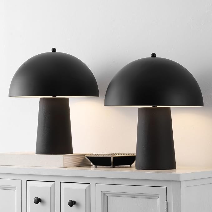 Table Lamp, 18-Inch Black Mushroom Resin, Set of 2