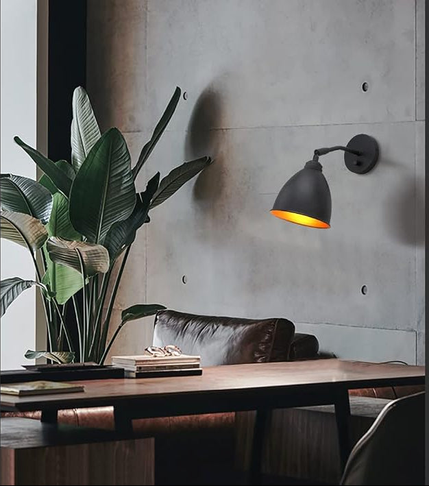 7-Inch Black Metal Oval Wall Sconce with Built-in Switch