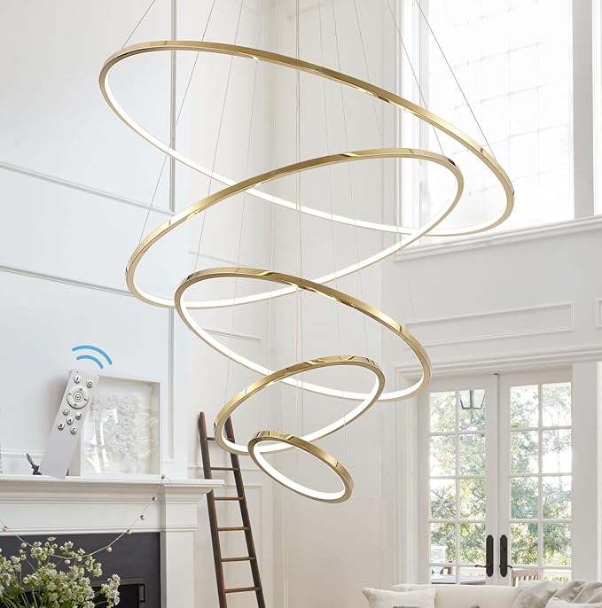 39.3-Inch Modern 5-Ring Gold LED Dimmable Chandelier
