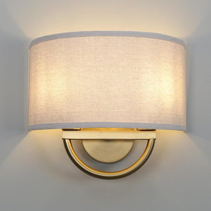 Wall Sconce, 16-Inch Antique Brass 2-Light with Linen Shade