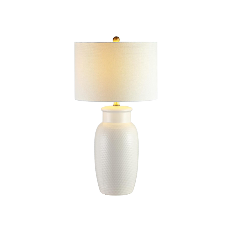 Table Lamp, 28-Inch Ivory Ceramic with Brass Accents