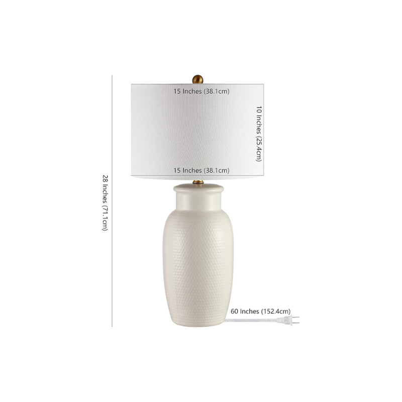 Table Lamp, 28-Inch Ivory Ceramic with Brass Accents