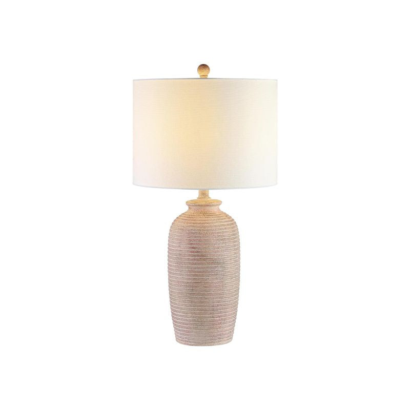 Table Lamp, 27.1-Inch Sandy Pearl Polyresin with Drum Shade