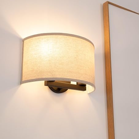 Wall Sconce, 13-Inch Brass White Fabric