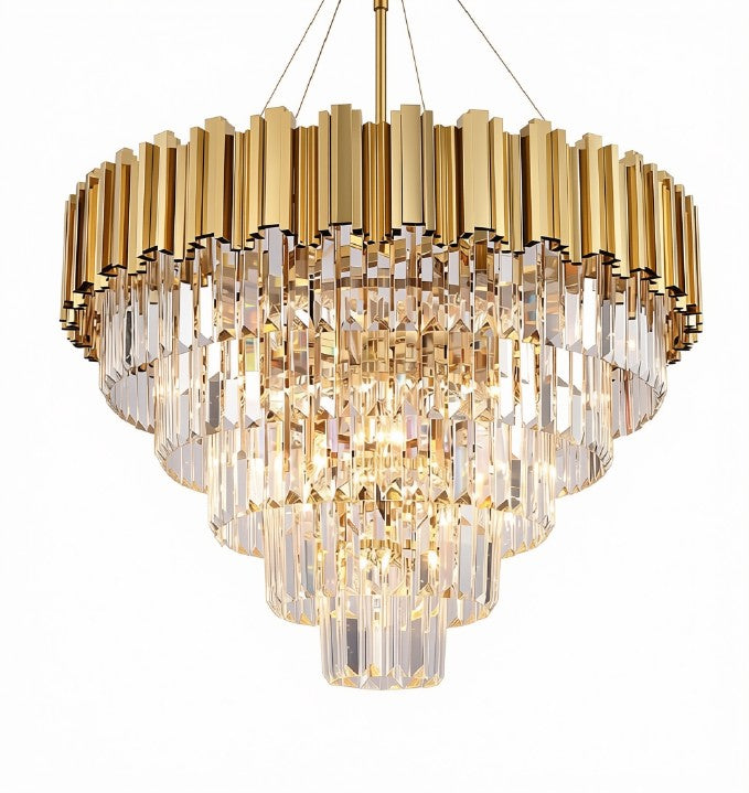 Crystal Chandelier, 27.5-Inch Modern 5-Tier Gold