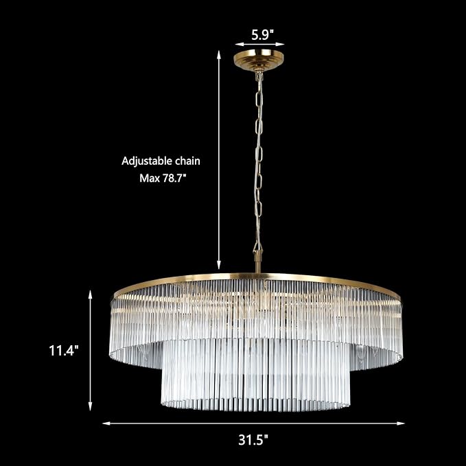 32-Inch Modern Brass 2-Tier Crystal Glass Chandelier