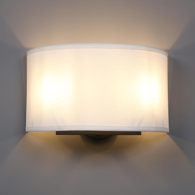 Wall Sconce, 13-Inch Brass White Fabric