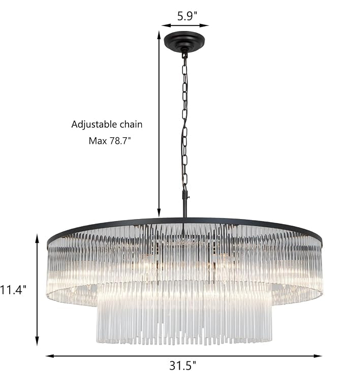 32-Inch Contemporary Black 2-Tier Glass Chandelier