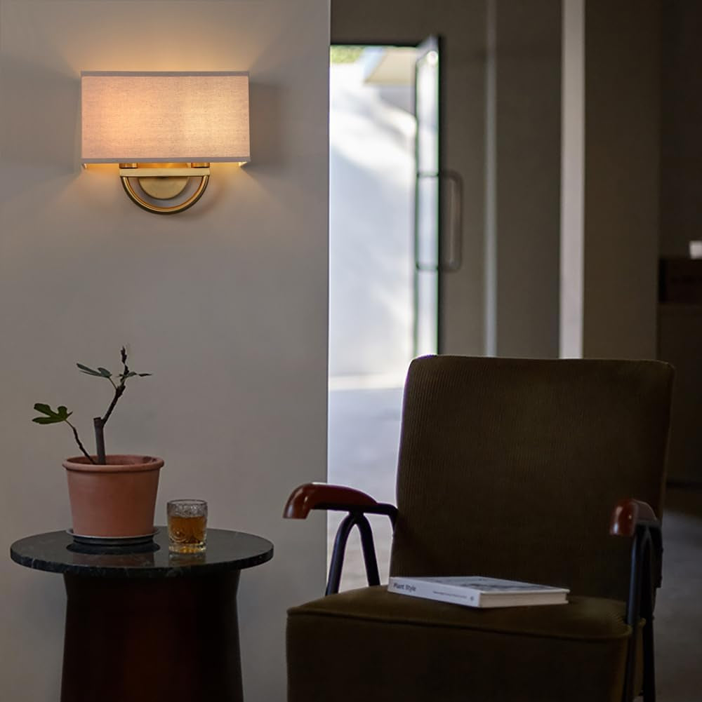 Wall Sconce, 14-Inch Antique Brass Linen