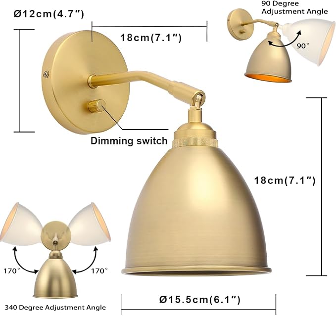 6-Inch Gold Brass Metal Oval Wall Sconce with Built-in Switch