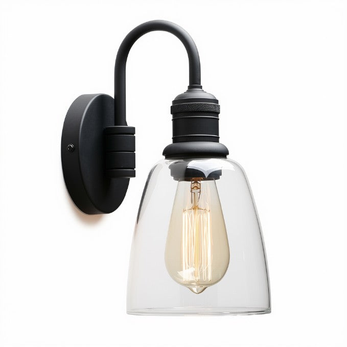 Wall Sconce, 14-Inch Black Glass Shade