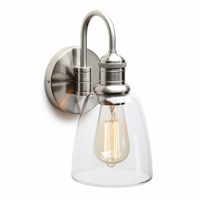 Wall Sconce, 14-Inch Brushed Metal with Clear Glass Shade