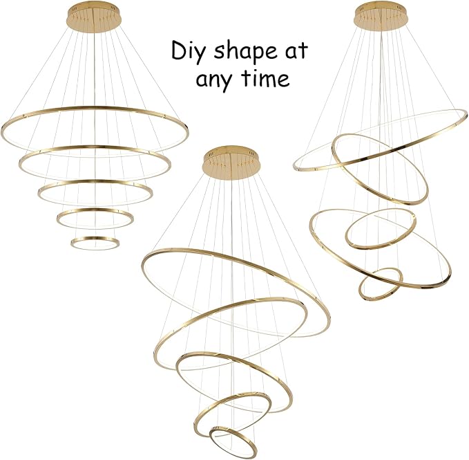 39.3-Inch Modern 5-Ring Gold LED Dimmable Chandelier