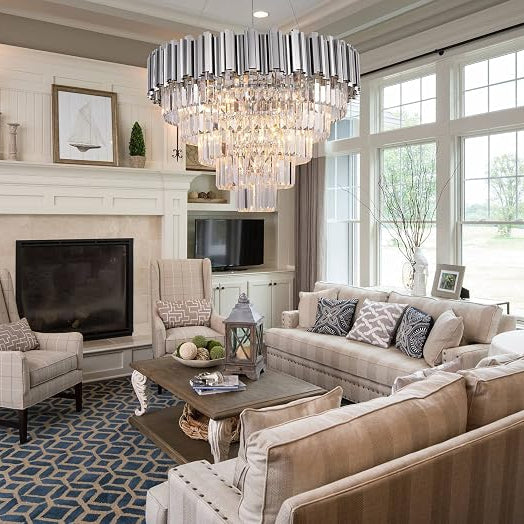 Crystal Chandelier, 27.5-Inch Modern 5-Tier Chrome