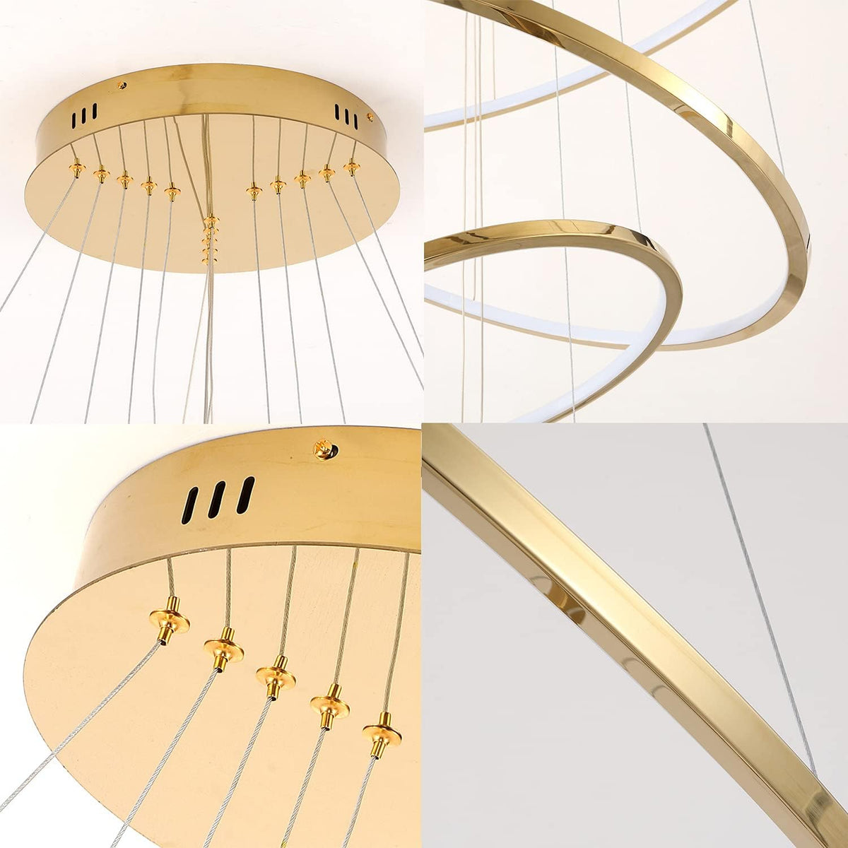 39.3-Inch Modern 5-Ring Gold LED Dimmable Chandelier