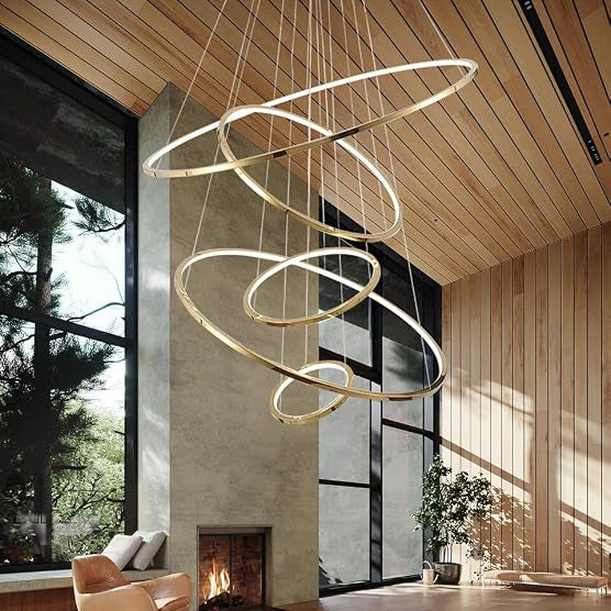 39.3-Inch Modern 5-Ring Gold LED Dimmable Chandelier