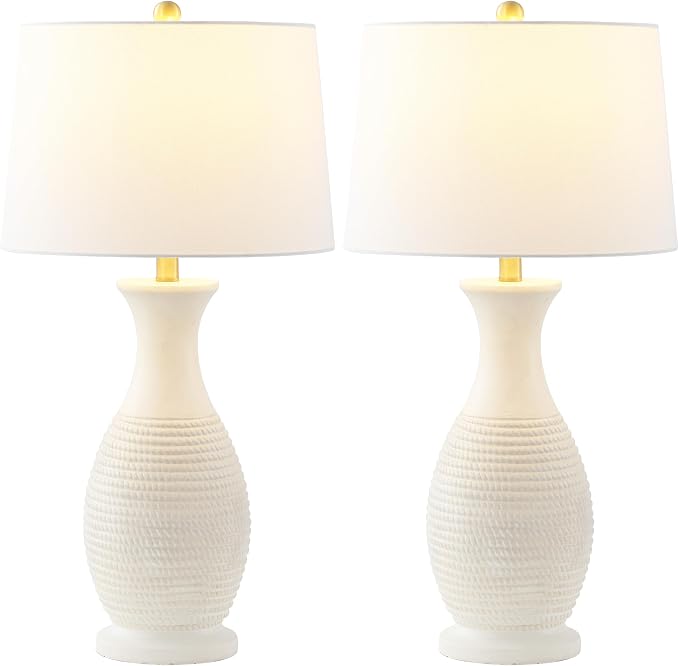 30-Inch Bone Resin Table Lamp, Set of 2