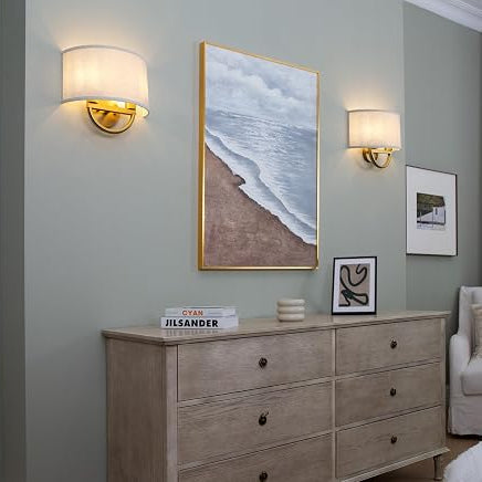 Wall Sconce, 16-Inch Antique Brass 2-Light with Linen Shade