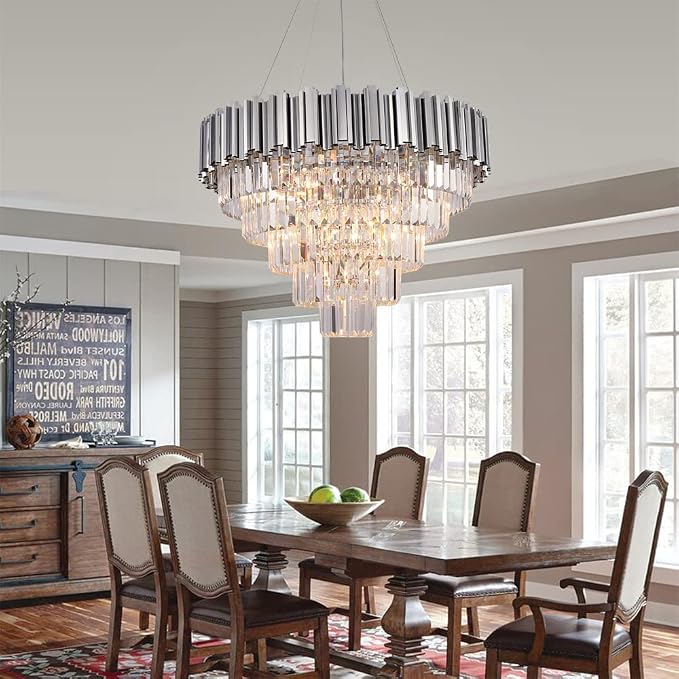 Crystal Chandelier, 27.5-Inch Modern 5-Tier Chrome