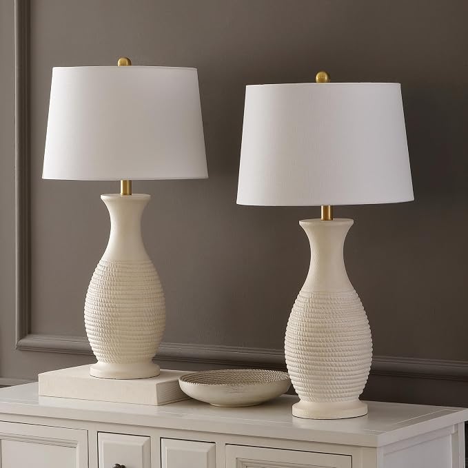 30-Inch Bone Resin Table Lamp, Set of 2
