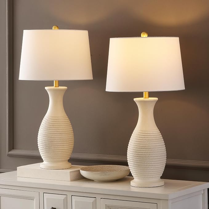 30-Inch Bone Resin Table Lamp, Set of 2