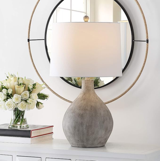Table Lamp, 26.25-Inch Grey Resin with White Cotton Shade