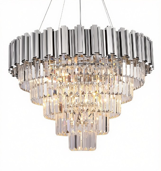 Crystal Chandelier, 27.5-Inch Modern 5-Tier Chrome