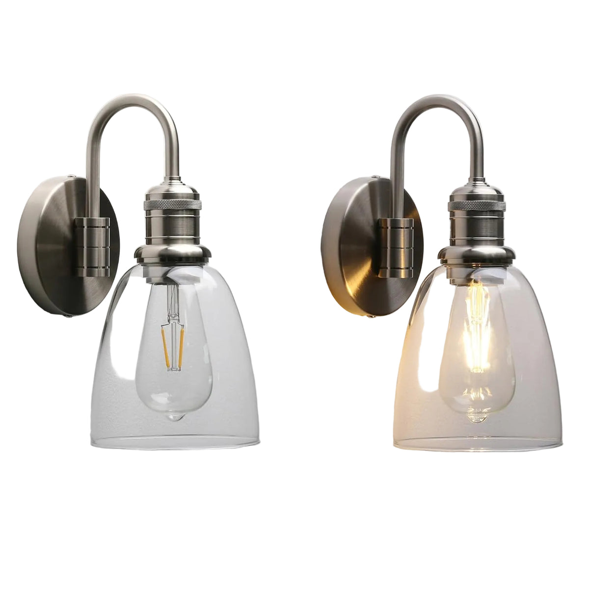 Wall Sconce, 14-Inch Brushed Metal with Clear Glass Shade