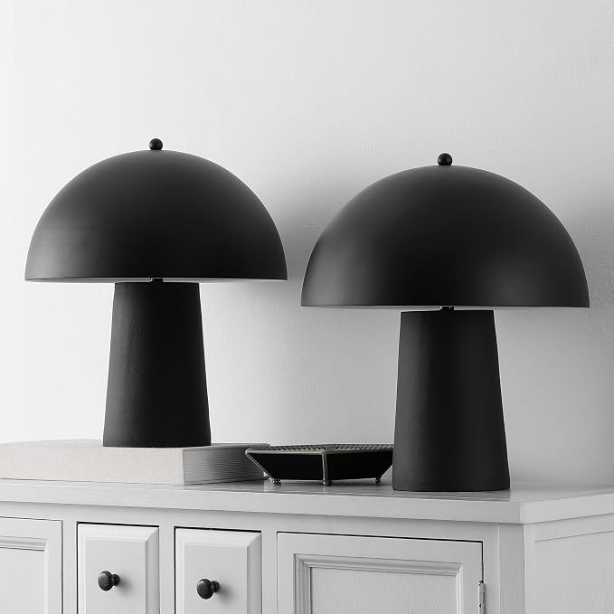 Table Lamp, 18-Inch Black Mushroom Resin, Set of 2