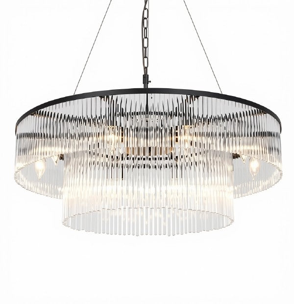 32-Inch Contemporary Black 2-Tier Glass Chandelier