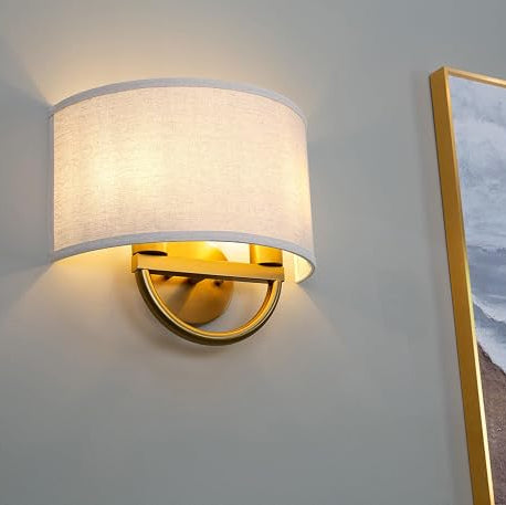 Wall Sconce, 16-Inch Antique Brass 2-Light with Linen Shade