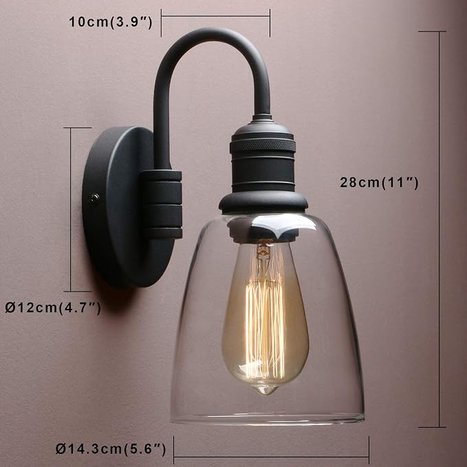 Wall Sconce, 14-Inch Black Glass Shade