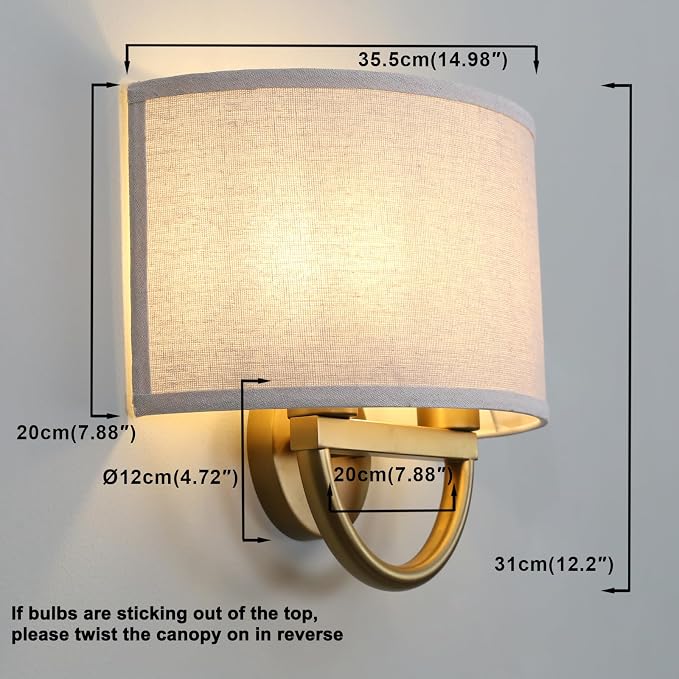 Wall Sconce, 16-Inch Antique Brass 2-Light with Linen Shade