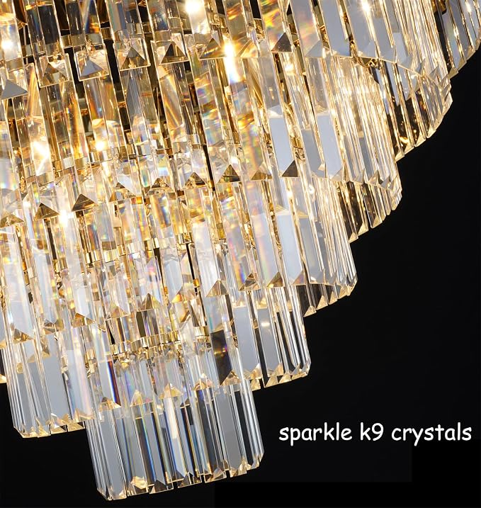 Crystal Chandelier, 27.5-Inch Modern 5-Tier Gold